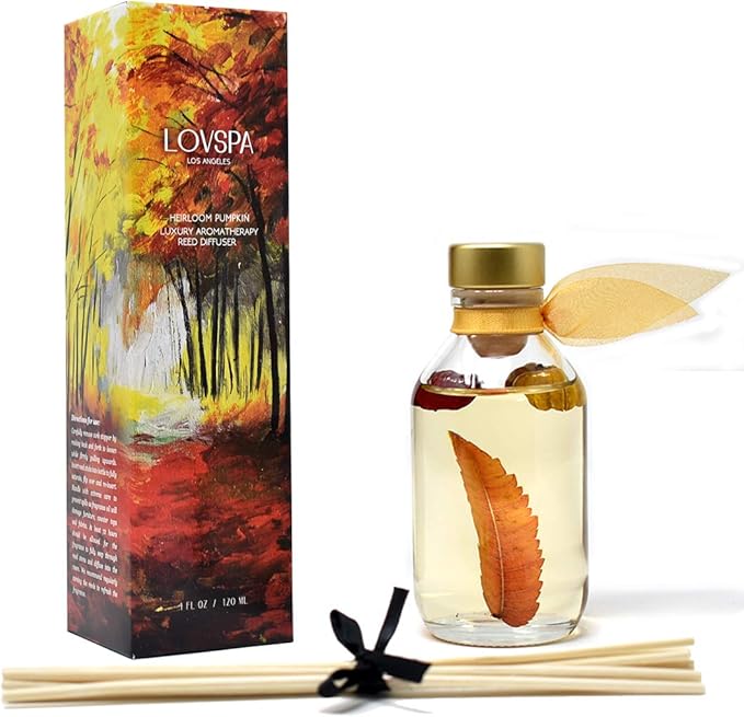 LOVSPA Heirloom Pumpkin Reed Diffuser Set - Fall Scent Reed Diffusers for Home - Non-Toxic Oil Reed Diffuser - Made in The USA