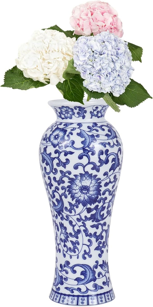 Chinoiserie Blue and White Vases,Living Room Centerpiece Ceramic Vase for Office Bedroom Chinoiserie Vintage Willow Flower Vases Decor (Lotus-M)