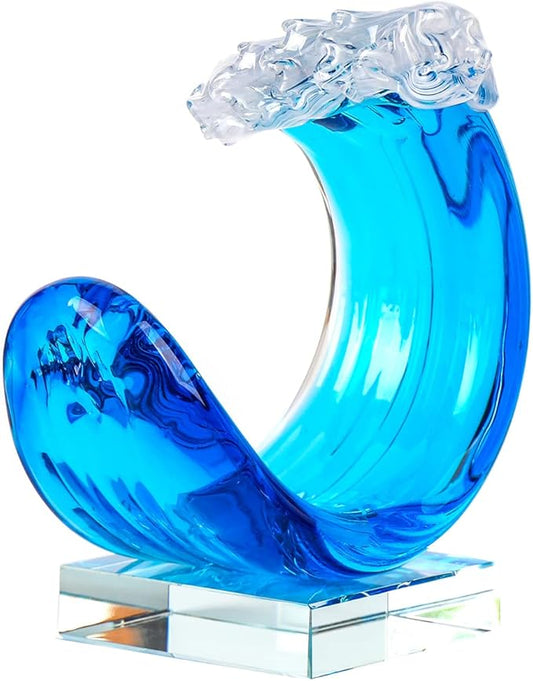 Hand-Blown Glass Wave Decor Murano-Style Glass Statue and Figurine
