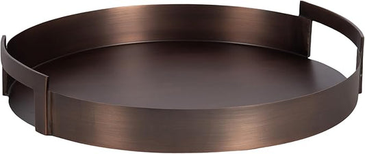 Kate and Laurel Myo Transitional Metal Round Tray, 15 Inch Diameter, Bronze, Modern Glam Circular Decorative Serving Tray with Handles for Use as Living Room Ottoman Table or Entryway Tray Decor