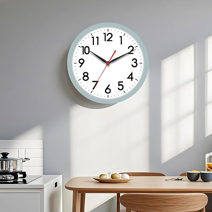 AKCISOT Wall Clock, Modern Small Wall Clocks Battery Operated 12 Inch, Silent Non-Ticking Analog Classic for Office, Home, Bathroom, Kitchen, Bedroom, School(Blue Gray)