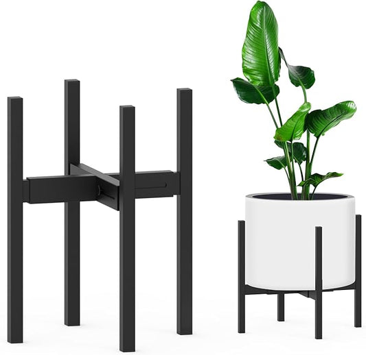 Heavy 4Legs Adjustable Metal Plant Stand for 10"-16" Plant Pot – Indoor & Outdoor (Black, 1 Pack)