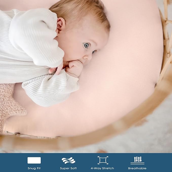 GRSSDER Stretchy Ultra Soft Fitted Bassinet Sheet 3 Pack, Universal Fit for Bassinets Baby Cradle Moses Basket Oval Rectangle Mattress Safe and Snug, Jersey Bassinet Sheets for Girls, Cream/Pink/White