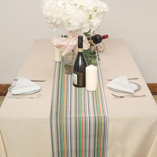 Urban Villa TableRunner 100% Cotton Fused Table Runner Multi Dobby Stripes 14''x72'' Over Sized Beige Multi Color Table Runner Heavier Quality ChristmasRunners