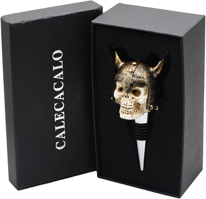 Wine Bottle Stopper Horns Helmet Viking Skull Decorative Beverage Wine Cork for Man Housewarming Gift,Christmas,Thanksgiving,Bronze