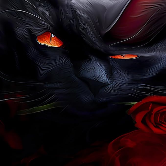 AILONEN 3D Black Cat Shower Curtain,Cat with Red Rose Polyester Cloth Bath Curtain Set for Kids Boys,Fog with Flowers Waterproof Shower Curtain for Bathroom, 72" W*96" H Black