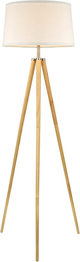 Kira Home Grace 60.5" Mid Century Modern Tripod LED Floor Lamp + Energy Efficient 9W Bulb, Wooden Tripod Legs + White Shade