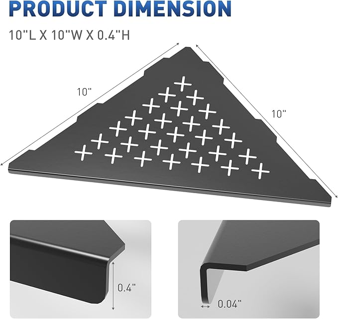 Shower Corner Shelf 10" Slot Design Shower Shelves for Tiled Wall, 304 Stainless Steel Recessed Organizer Corner Shelves for Bathroom Decor, Matte Black, 2 Pack (Cross)