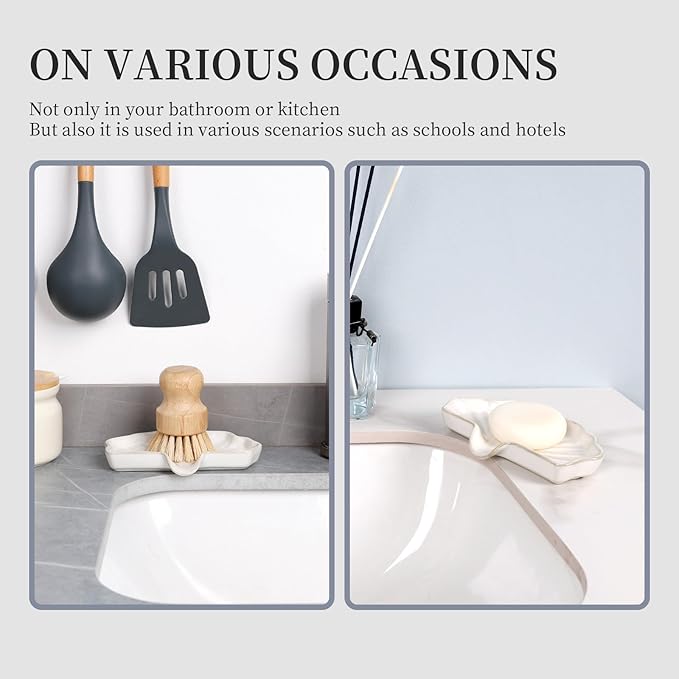Soap Dish, Bar Soap Holder Self Draining Shell Shape Soap Dishes, White Ceramic Drain Soap Holder for Sink Bathroom Shower Kitchen, Easy to Clean Keeps Soap Dry, ANTIS'S HOME