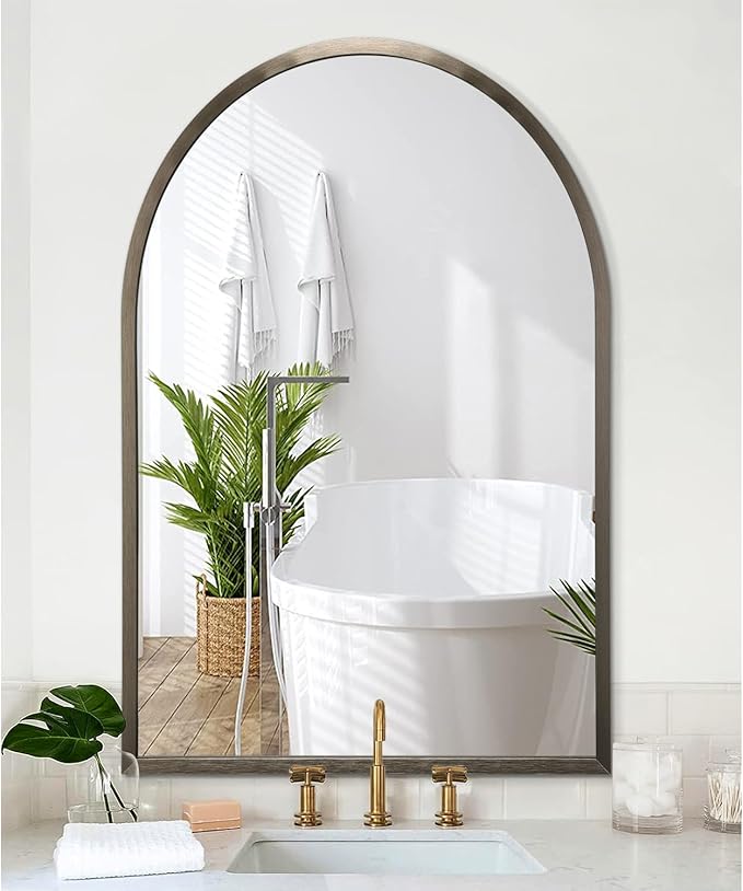Large Arch Bathroom Mirror, Metal Frame Wall Mounted Mirror Coffee Vanity Wall Mirror for Bedroom, Entryway, Living Room Vanity 36"x24"