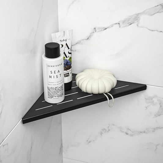 Corner Shower Shelf 10" Matte Black 304 Stainless Steel Slot Design Recessed Corner Shelf Bathroom Shower Shelf for Tiled Wall