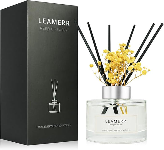 Reed Diffuser Set,7 fl oz (210 ml), Orange Blossom Scent Oil Diffusers with 6 Reed Sticks,Home Fragrance Reed Diffuser for Bathroom Shelf Decor