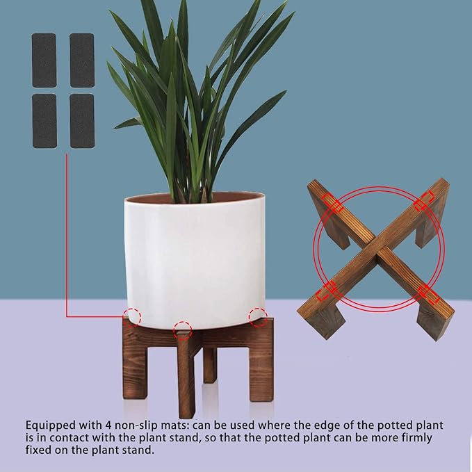 Gendral Forwepup Wood Plant Stand, Mid Century Modern Planter, Rattan Flower Pot Stand, Low Short Plant Stands for Indoor - Boho Rustic Wooden Stool for Plant Pot Holder, Fit 5-15 Inch Pot