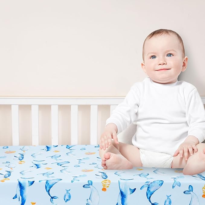 david's kids 3 Pack Fitted Crib Sheets, Ultra Soft Breathable Comfortable Baby Sheet Set for Boys Girls Neutral, 28x52 Inch Fits Standard Crib and Toddler Mattresses, Whale