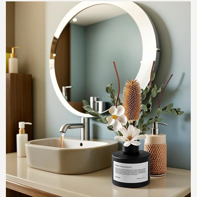 Reed Diffuser Set with Dried Flowers, 3.38fl.oz Fragrance Diffuser with Sticks, Scented Sticks Aroma Diffuser, Home & Office Décor for Air Fresheners, Bathroom (Pure White Gardenia)