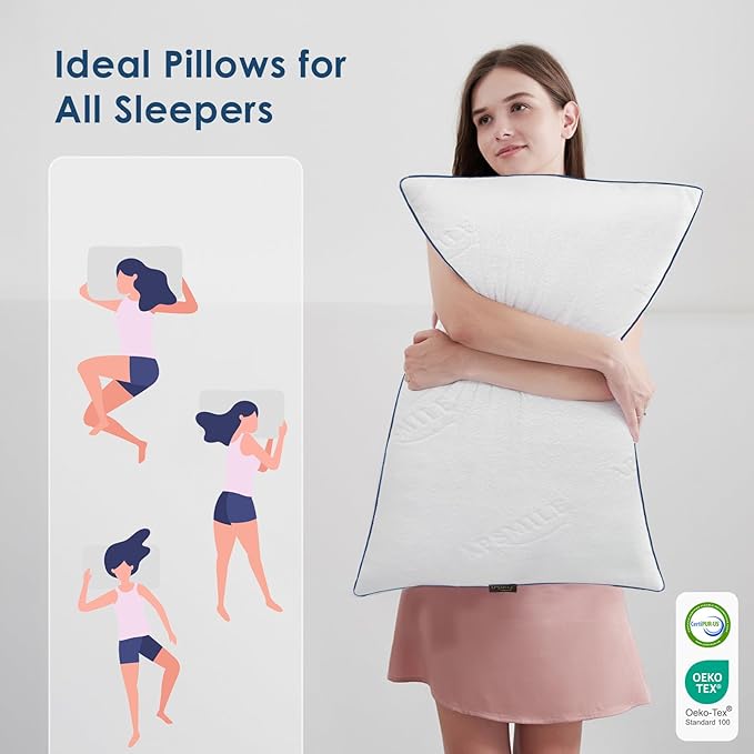 APSMILE Shredded Memory Foam Pillows King Size Set of 2, Adjustable Luxury Cooling Pillows for Neck Pain, Hotel Firm Bed Pillows for Sleeping, Essentials for Side/Back Sleeper (White,18"x34")