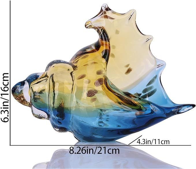 DOVDOV Hand Blown Glass Conch Statues, Blue and Amber Glass Art Figurines, Conch Shells for Coastal Home Decor, Living Room TV Stand and Bookcase Decor, Bathroom Shelf Tops and Cabinet Decor.
