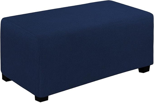 Easy-Going Stretch Ottoman Cover Folding Storage Stool Furniture Protector Soft Rectangle slipcover with Elastic Bottom(Ottoman Large,Navy)