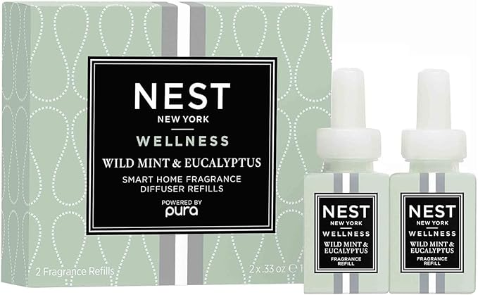 NEST New York Smart Home Fragrance Diffuser Refill Smart Vials, Wild Mint & Eucalyptus - Set of 2 - Designed for NEST x Pura 3 and NEST x Pura 4 Diffusers - Cruelty Free, Vegan - Made in USA