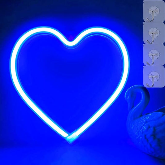 Heart Shaped Lights Blue Heart Neon Light Valentine Heart Lights, Heart Lights Plug in Valentines Led Lights, Hanging Heart Sign Heart Window Light, USB/Battery Operated Heart Lights(Blue)