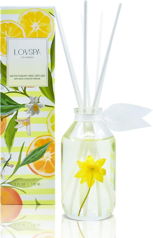 LOVSPA Coastal Citrus Scented Reed Diffuser Set - Fresh Scent Diffuser for Home - Non-Toxic Oil Reed Diffuser - Made in The USA