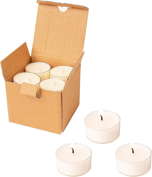 12 Unscented Natural Soy Tealight Candles in Clear Cups, 5H Long Clean Burning, Hand-Poured White Mini Tea Candle Set for Parties, Spa, Meditation, Gift, Holiday, Emergency, Home Decor