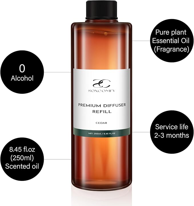 Diffuser Oil Luxury Essential Oils for Diffuser Refill & Air Freshener,Long-Lasting Natural Home Fragrance and Hotel Scent for Diffusers - 8.45 Fl.oz(250ml), Cedar
