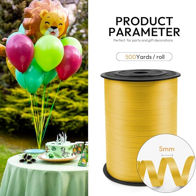 500 Yards Curling Ribbon with Spool, 1/5" Wide Crimped Texture Curling Ribbons - Perfect for Gift Box Wrapping, Florist Flowers, Birthday Party Decorations, Balloon String Ribbon in Yellow