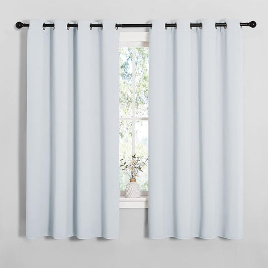 NICETOWN Blackout Curtain Panels for Bedroom, 2 Panels, W52 x L60-inch, Greyish White, Thermal Insulated Grommet Top Blackout Draperies and Drapes for Basement