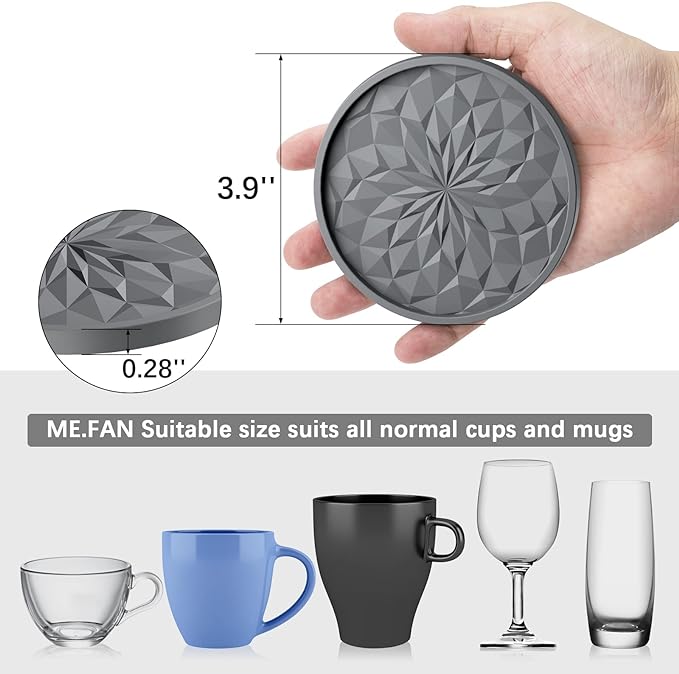 ME.FAN Silicone Coasters with Holder,[6 Pack] Drinking Coasters - Cup Mat for Hot or Cold Drinks, Thickened, Non-Slip, Non-stick,Deep Tray Red