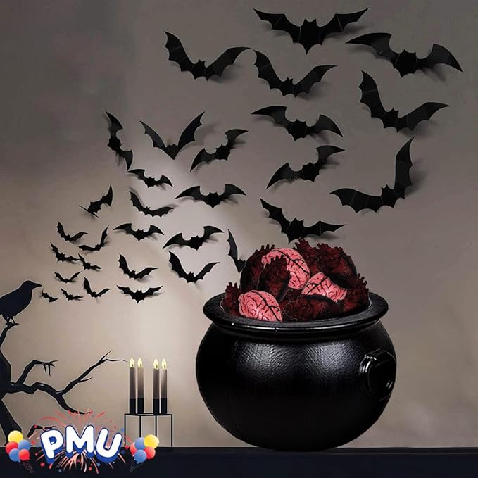 PMU 18 Inch Halloween Black Cauldron Kettle, Halloween Black Plastic Witch Cauldron Kettle, Party Decorations, Indoor & Outdoor, Favor Decoration Pkg/1