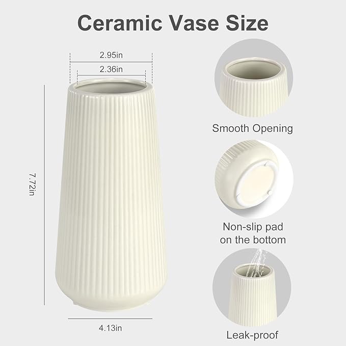 Beige Ceramic Vase, GUKJOB Small Cute Flower Vase for Pampas Grass, Home, Living Room, Dining Table, Farmhouse, Office Decor, Bedroom, Table, and Kitchen Shelf (Beige)