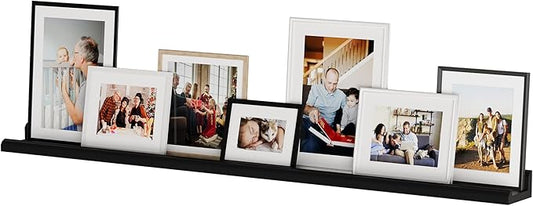Wallniture Boston Picture Ledge Shelf 46" Wall Decor Black Bookshelf for Picture Frames, Toddler Toys, Kids Books