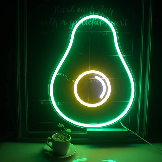 LUCUNSTAR Avocado Neon Sign Green Led Sign Fruit Neon Lights Cute Neon Signs USB Powered Switch Light Up Signs Neon Signs for Wall Decor Kids Room Bedroom Store Christmas Birthday Party Signs