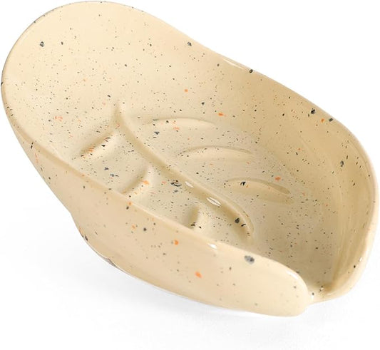 Soap Holder, Self Draining Soap Dish, Leaf Shape Ceramic Bar Soap Holder Drain Soap Dishes for Bathroom Sink Shower Kitchen, Easy to Clean Keeps Soap Dry, ANTIS'S HOME