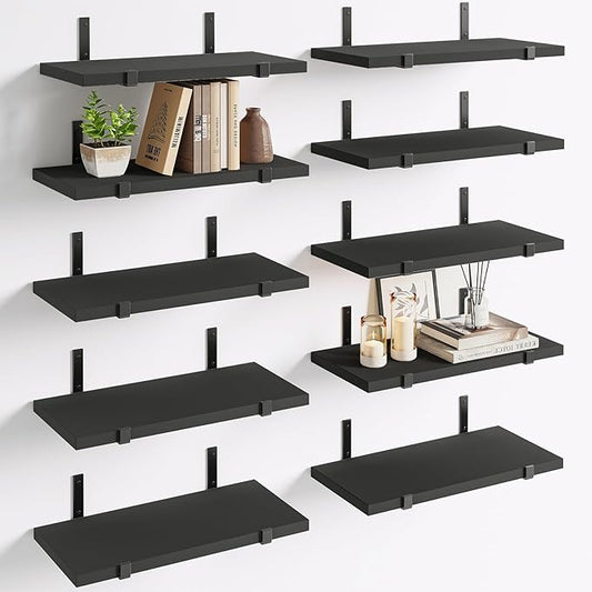 Fixwal 10 Pack Black Floating Shelves for Wall, Black Wall Book Shelves for Living Room Decor, Bedroom, Bathroom, Kitchen