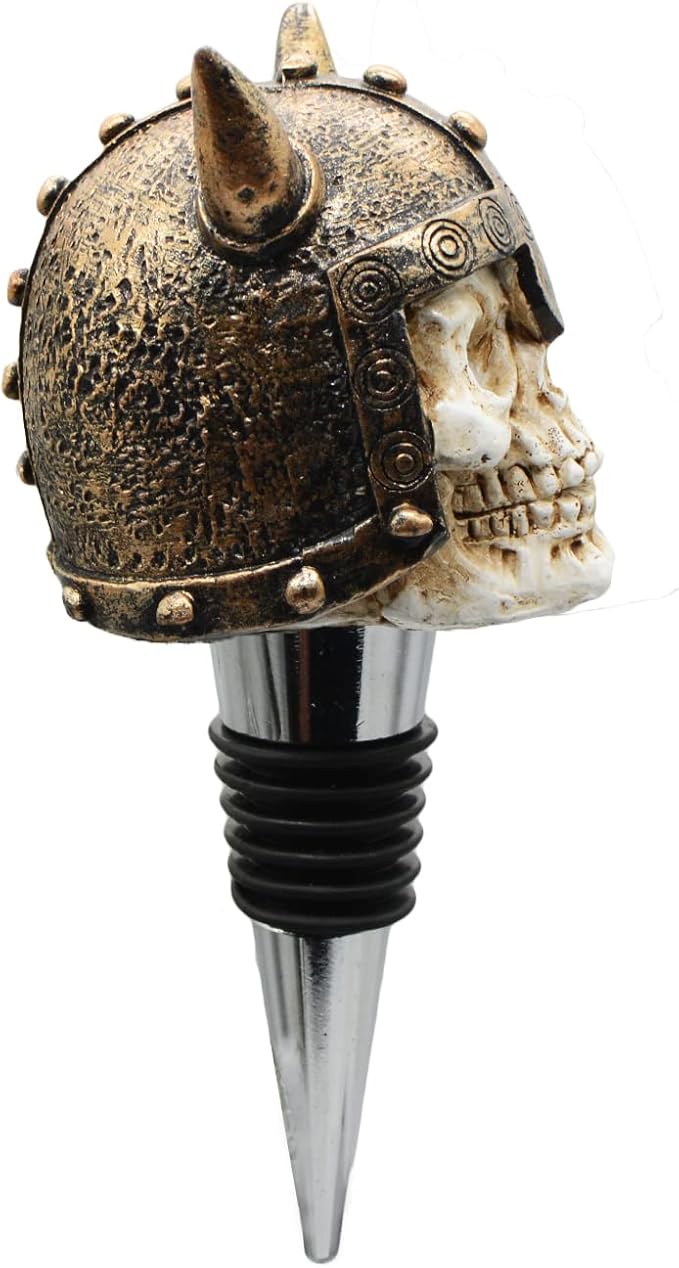Wine Bottle Stopper Horns Helmet Viking Skull Decorative Beverage Wine Cork for Man Housewarming Gift,Christmas,Thanksgiving,Bronze