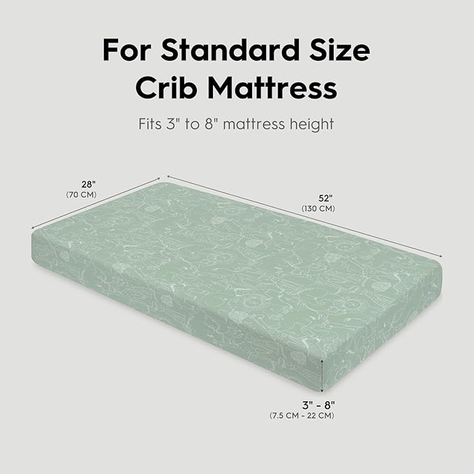 Horaldaily 2 Pack Fitted Crib Sheet for Boys Girls,Soft Breathable Washable Jersey Microfiber Baby Crib Sheet, Fits Standard Size Crib Mattress 28in x 52in, Cute Animals Nursery Sheet Green/White