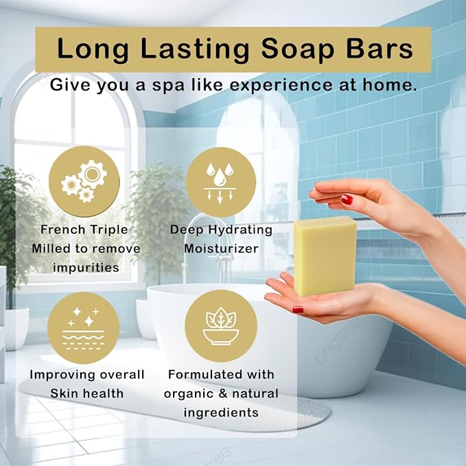 Honeysuckle Scented Natural Soap Bars (5 Bars), 3.5oz Moisturizing French Triple Milled Soap Bars Enriched with Shea Butter - Pure Plant Oil Bath & Body