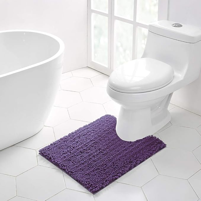 Walensee Bathroom Rug 2 Pieces Set Non Slip Bath Mat (20"x32" Plus 20"x24" U Lavender) Water Absorbent Super Soft Shaggy Chenille Machine Washable Dry Extra Thick Perfect Carpet for Shower Floor