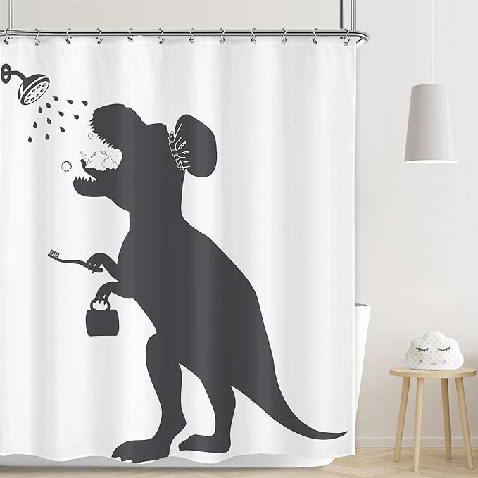 LGhtyro Funny Dinosaur Shower Curtain Dino Shower Curtain Kids Trex Raptor Silhouette Animal Shadow Cartoon Bath Accessories Art Home Decor 60x71 Fabric 12 Pack Hook