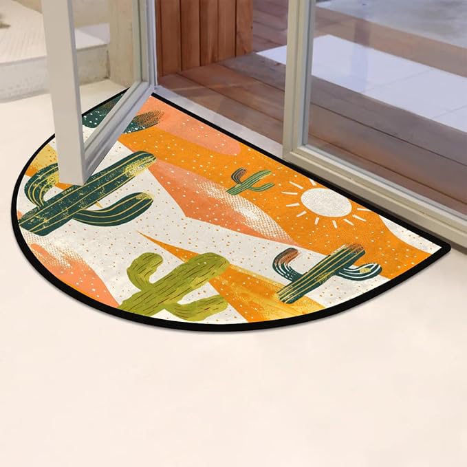 Half Circle Rugs Non Slip Bath Mats Absorbent Kitchen Rugs Autumn Door Mat Indoor Entrance Rug for Home Bathroom Laundry Kitchen Decor Plants - Cactus