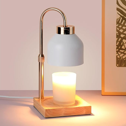 Candle Warmer Lamp with Timer, Electric Candle Lamp Warmer with Dimmer Adjustable Height House Warming Gifts New Home Bedroom Decor Dimmable Wax Melt Warmer with 2 Bulbs Mothers Day Gifts (White)