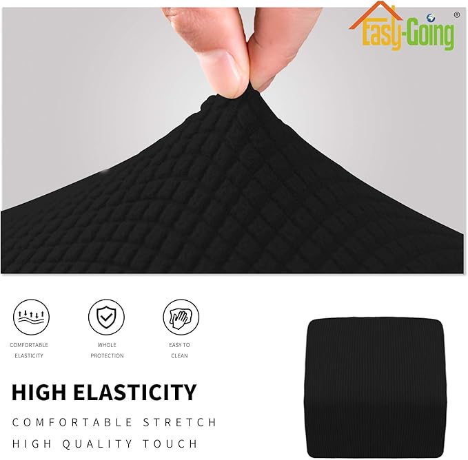 Easy-Going Stretch Ottoman Cover Folding Storage Stool Furniture Protector Soft slipcover with Elastic Bottom (X-Small,Black)