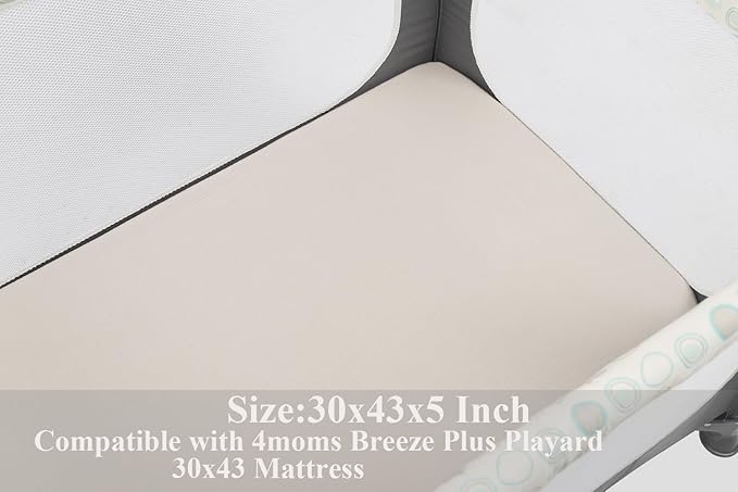 Muslin Pack and Play Sheets Fitted Compatible with 4moms Breeze Plus Playard and Other 30x43 Inch Large Playpen Mattress Snuggly Soft 100% Cotton Fog & Brown