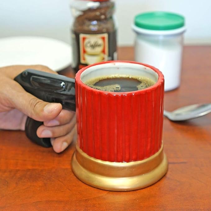 Shotgun Shell Mug w/ Pistol Grip - Fairly Odd Novelties - Funny Gun Coffee Tea Cup Shooting Gag Gift,14 fluid ounce