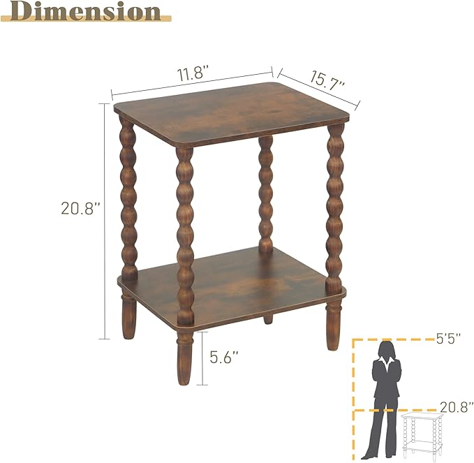 Side Tables Set of 2, Small End Table with Storage Shelf, Night Stand Set 2 Bedside Tables for Living Room, Bedroom, Office and Small Spaces (Rustic Brown)