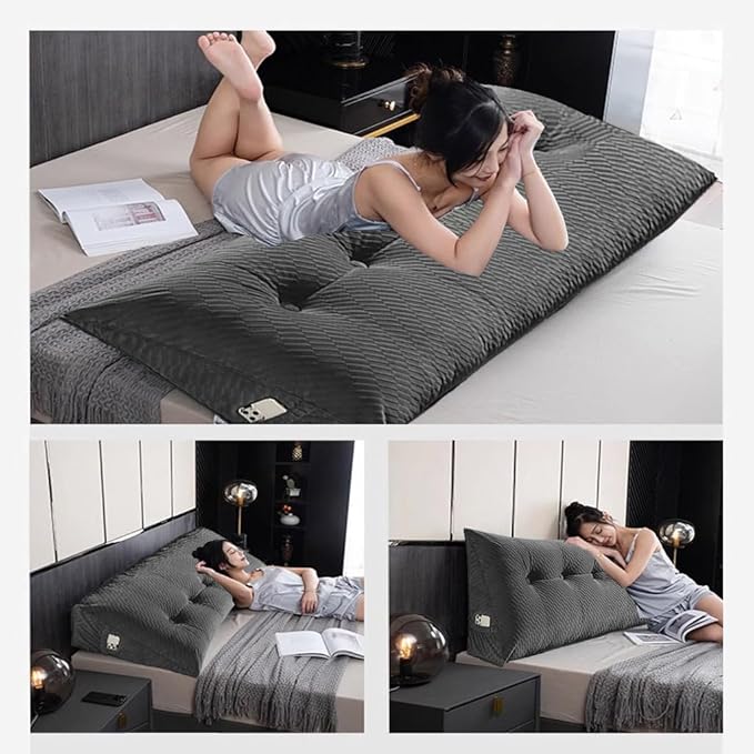 Gradient Velvet Triangular Wedge Pillow, Removable Cover Headboard Pillow for Daybed, Backrest Positioning Support Pillow Cushion Resting Reading Relaxing (Beige, Full(54 * 20 * 8in))