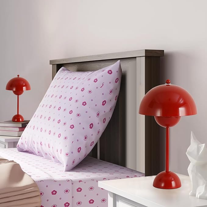 COSYLUX Modern Small Table Lamp for Bedroom, Cute Dome Shade Reflecting Light Reading Lamp for Living Room, Kid's Room, Study, Office, Beside Bedside Nightstand Desk Lamp(Red)