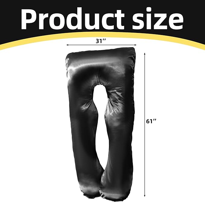 Silky Satin Pregnancy Pillow Cover (ONLY Pillowcase), U Shaped Luxurious Smooth Maternity Pillow Cover, Soft & Breathable Large Pillow Protector with Hidden Zip for Side Sleeper, Black